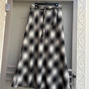 Women's Black & Gray Plaid A-Line Maxi Skirt with Tie Waist